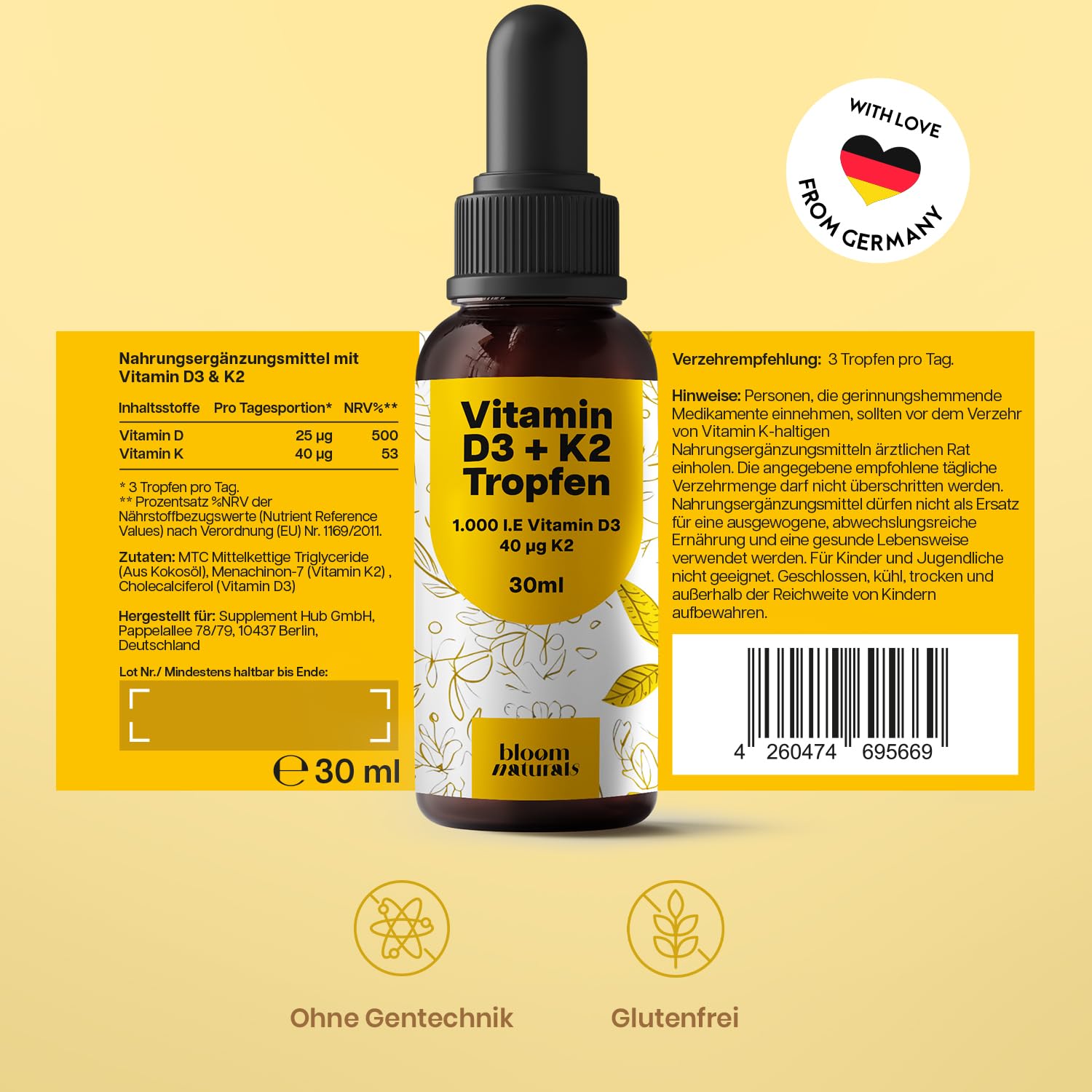 Vitamin D3 K2 Tropfen 30 ml - Hochdosiert, Laborgeprüft