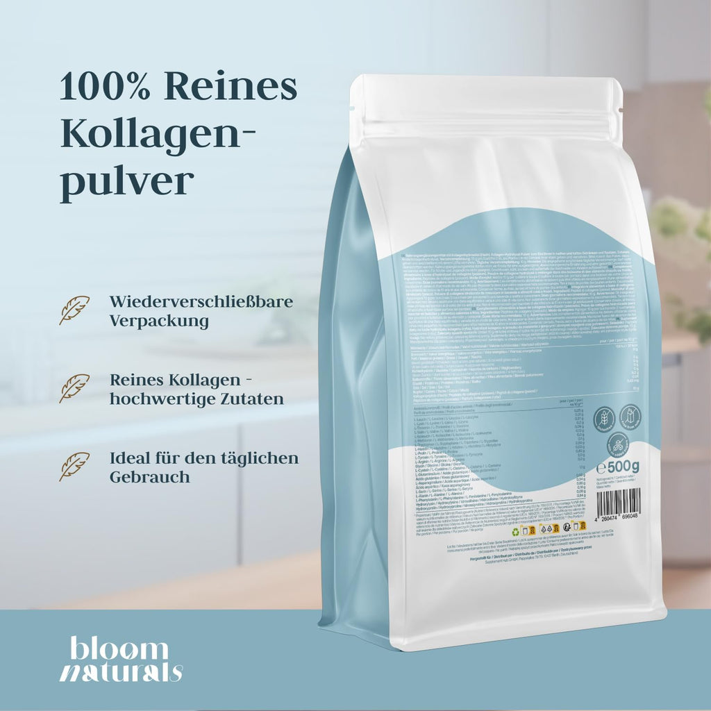 Marine Collagen Pulver - 500g - Hochdosiert & Geschmacksneutral, Fischkollagen, Meereskollagen, Fisch Kollagen - Laborgeprüft & produziert in Deutschland - Verpackung kann variieren