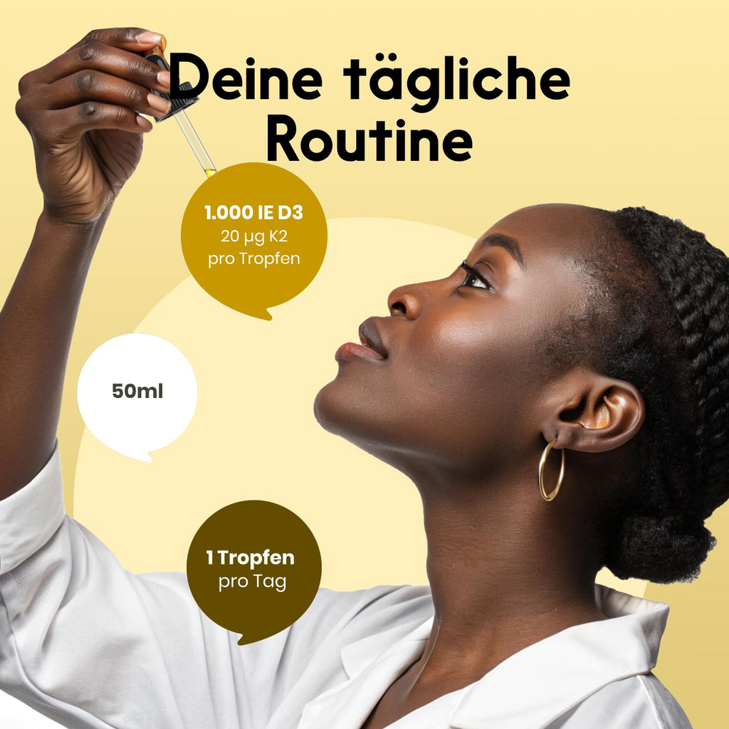 Vitamin D3 K2 Tropfen hochdosiert - 50 ml - 1.000 IE D3 + 20 µg K2, Vitamin D produziert in Deutschland - Verpackung kann variieren Laborgeprüft