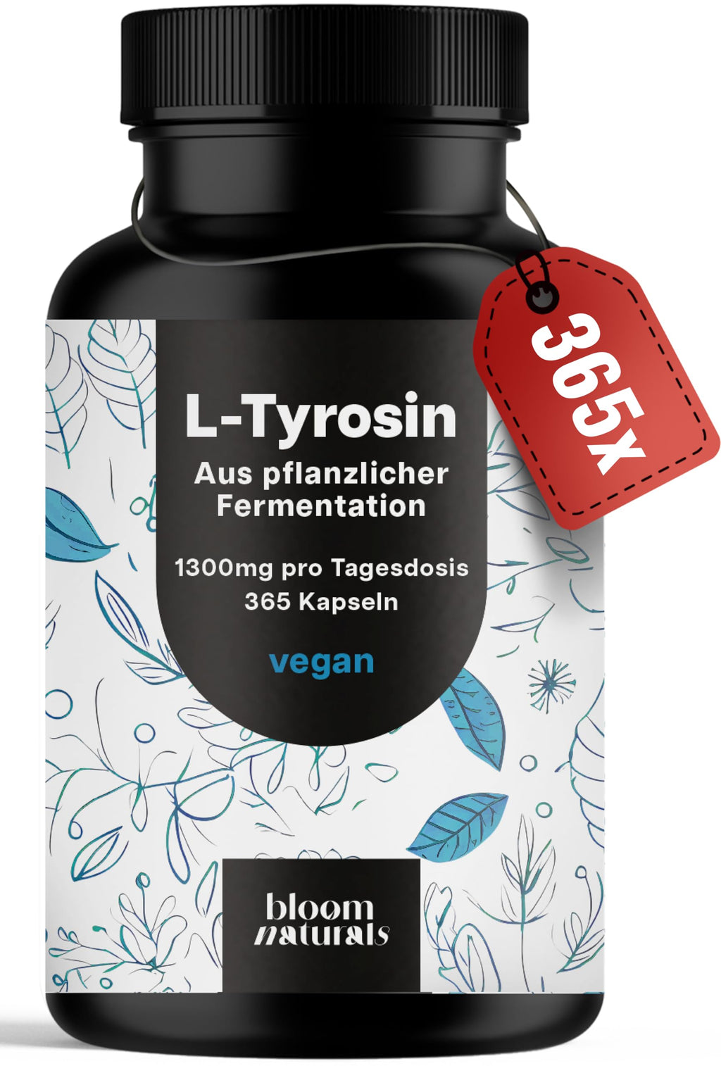 L-Tyrosin hochdosiert - 365 Kapseln - 1300 mg pro Tagesportion - vegan - aus pflanzlicher Fermentati