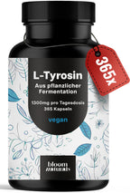 L-Tyrosin hochdosiert - 365 Kapseln - 1300 mg pro Tagesportion - vegan - aus pflanzlicher Fermentati