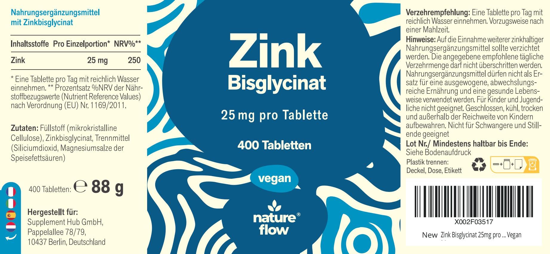 Zink Tabletten hochdosiert 25mg - 400 Tabletten