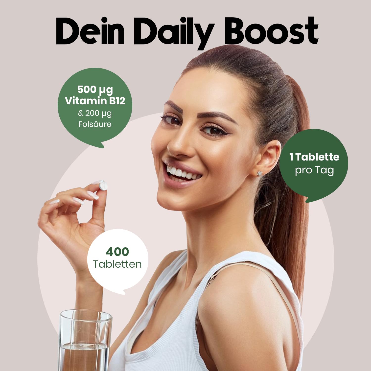 Hochdosiertes Vitamin B12 500µg + Folsäure 200µg - 400 Tabletten