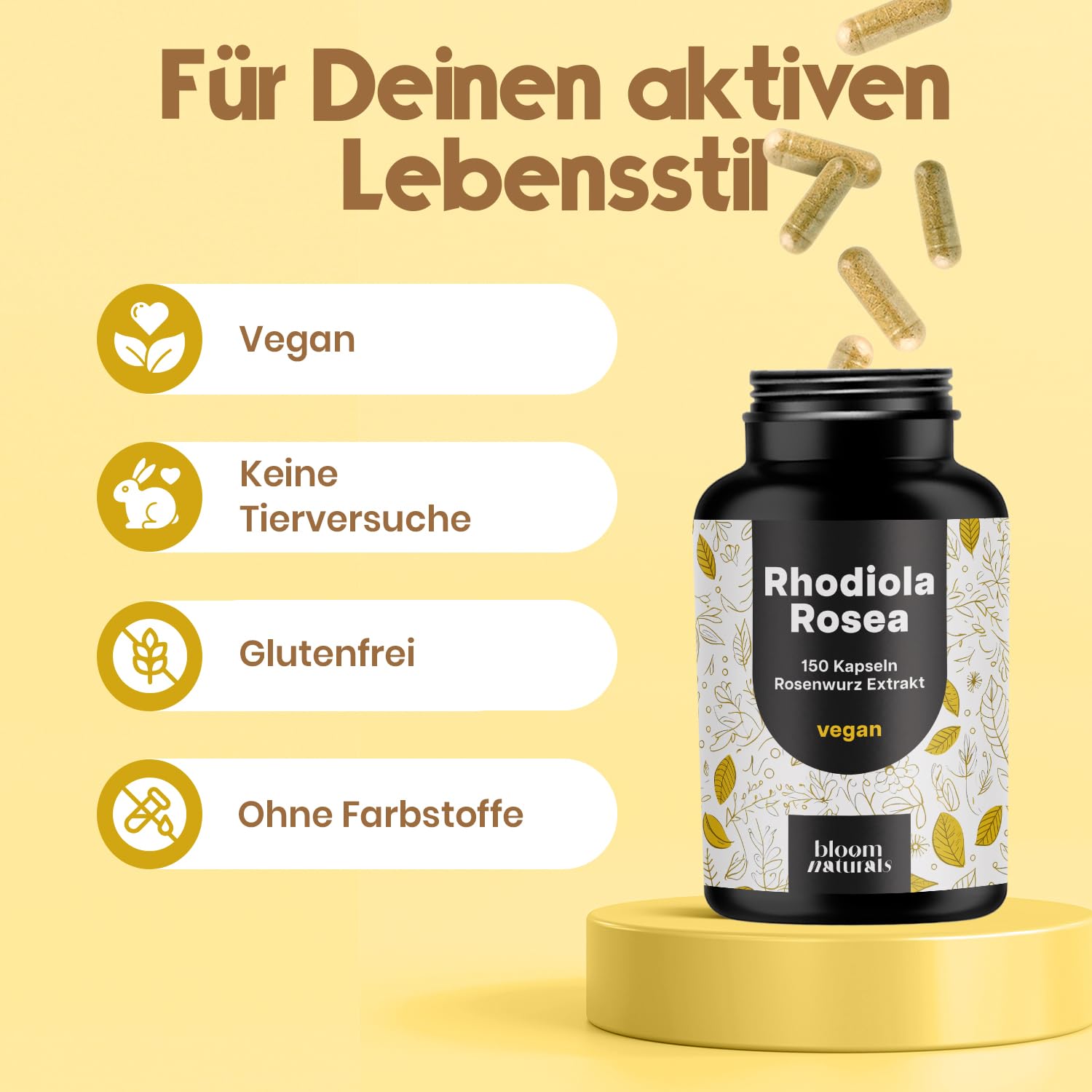 Hochdosierte Rhodiola Rosea Kapseln - 150 Stück - Vegan