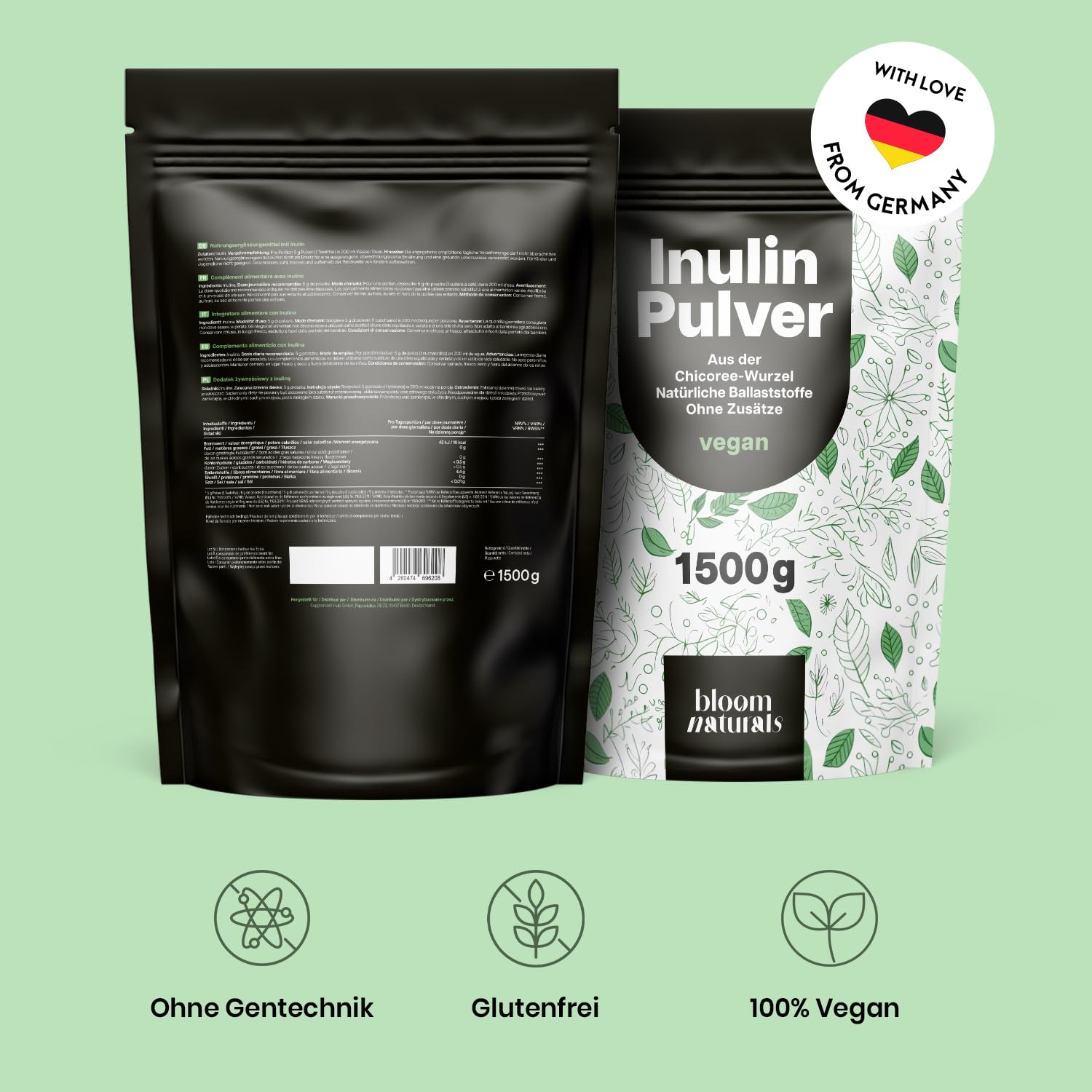 Inulin Pulver 1500g - Vegan, Chicoree-Wurzel, Ballaststoffe