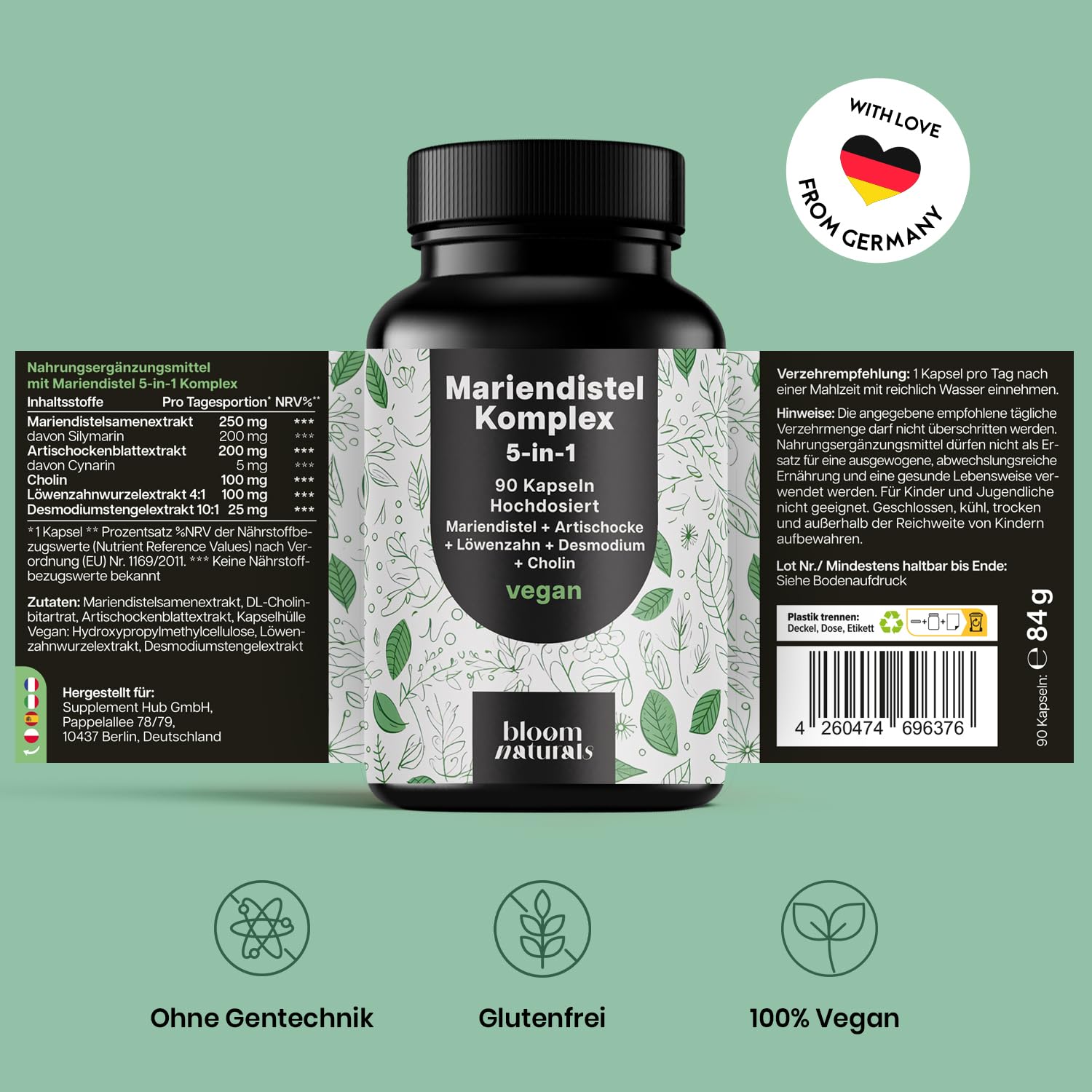 5-in-1 Leberkur: Mariendistel, Artischocke, Löwenzahn - 90 Kapseln