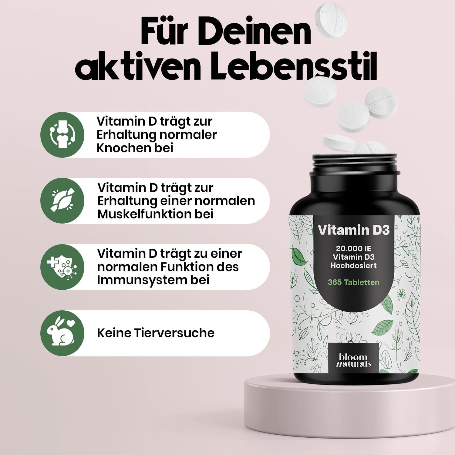Vitamin D3 20000 IE - 365 Tabletten für Immunsystem & Knochen