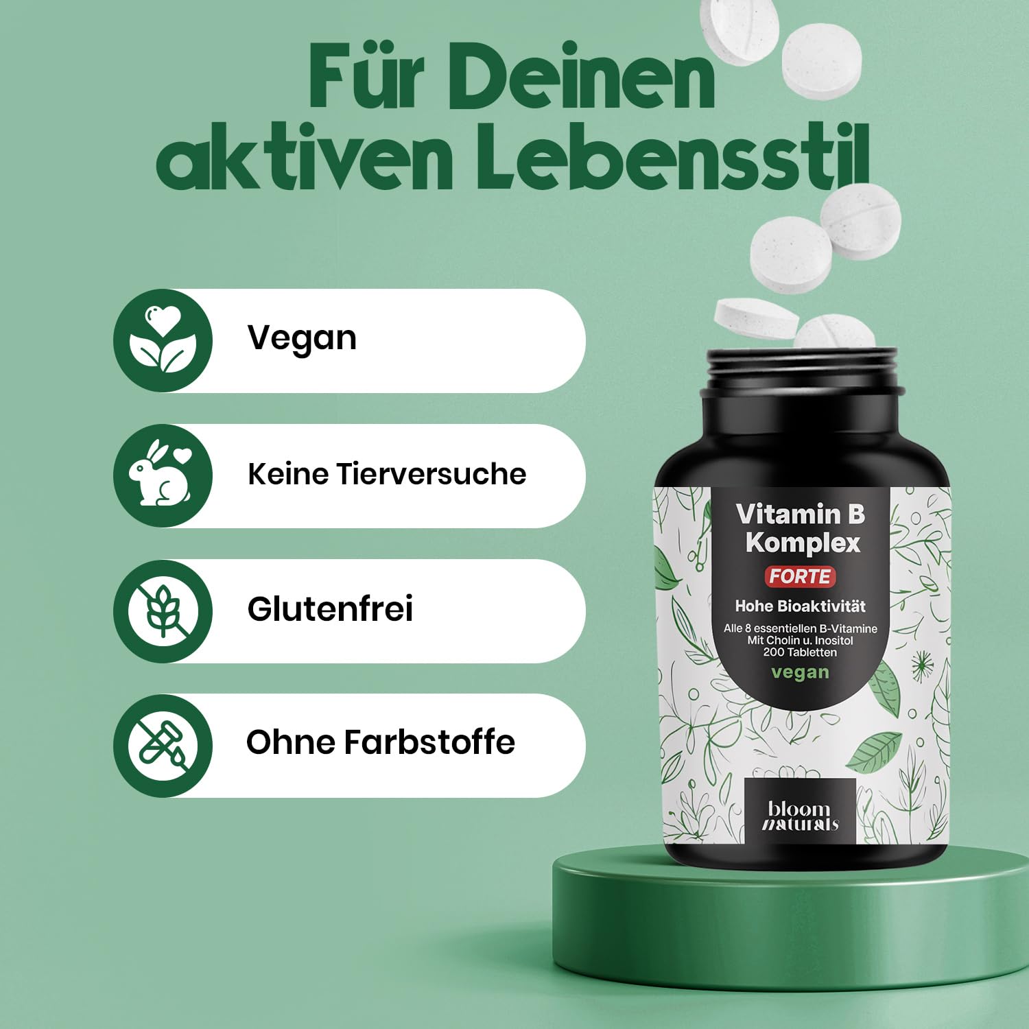 Hochdosiertes B-Komplex - 200 Tabletten - Vegan & Laborgeprüft