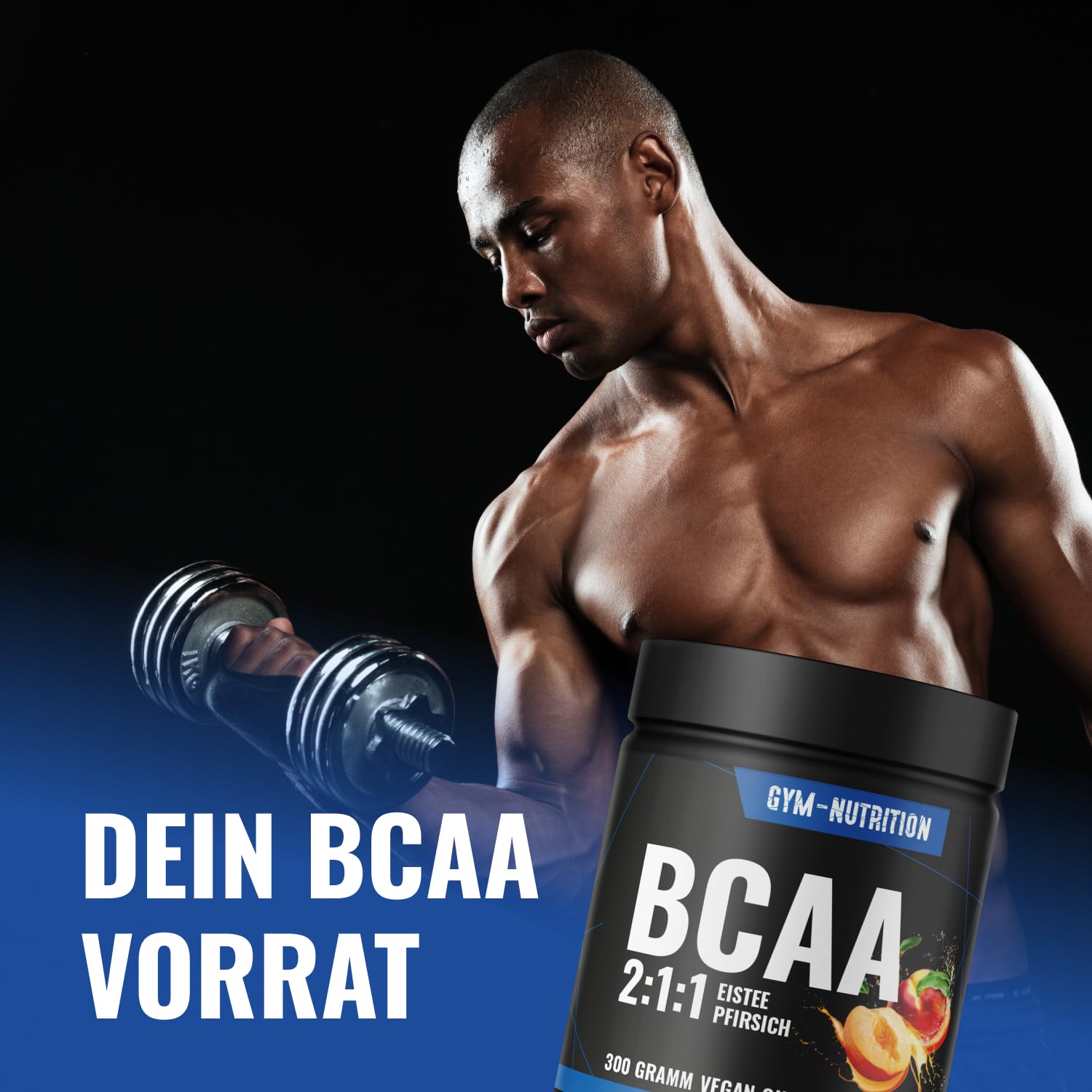 BCAA Pulver Ice Tea Peach hochdosiert - 2:1:1 mit 13.000mg pro Portion - Essentielle Aminosäuren Leucin, Isoleucin, Valin - Leckerer Geschmack - Vegan & in Deutschland produziert