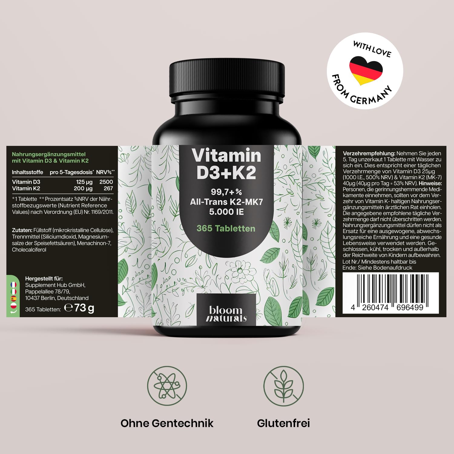 Vitamin D3 K2 5000 IU - 365 Tabletten