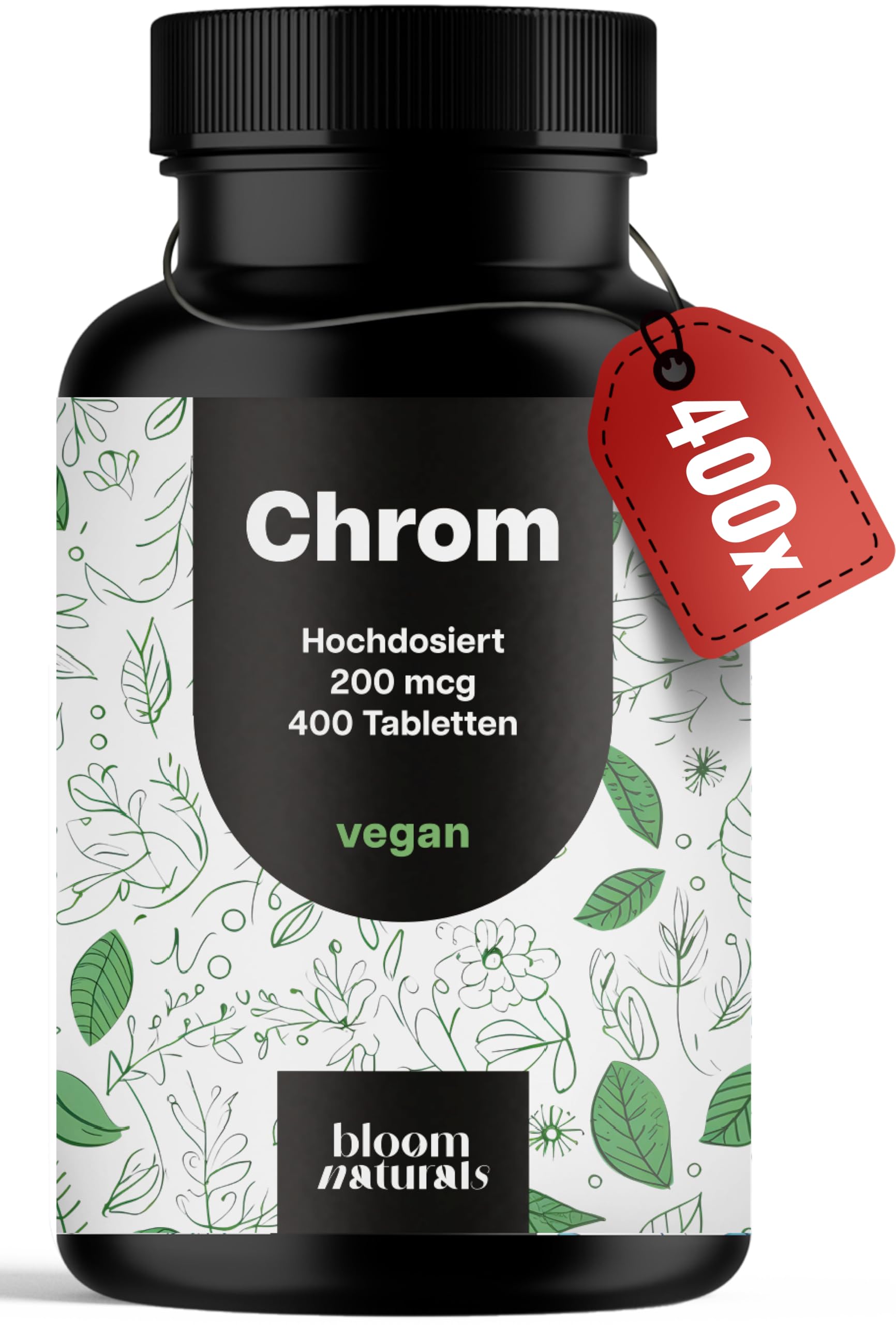 Chrom Picolinat hochdosiert - 400x Tabletten hochdosiert mit 200 mcg Chrom pro Tablette - vegan und produziert in Deutschland - Verpackung kann variieren