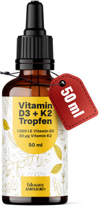 Vitamin D3 K2 Tropfen 50ml - Hochdosiert 1000 IE D3