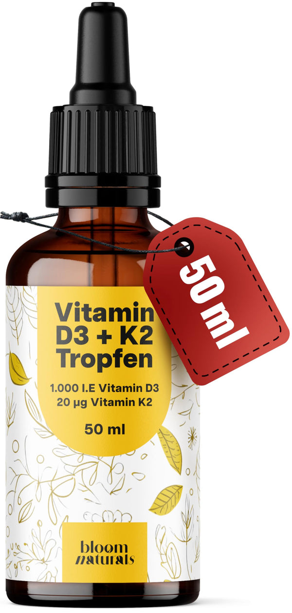 Vitamin D3 K2 Tropfen 50ml - Hochdosiert 1000 IE D3