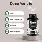 Eisen Vitamin C Tabletten hochdosiert - 200 Tabletten - Hohe Bioverfügbarkeit, 40 mg Eisen pro Tablette - Vegan & produziert in Deutschland - Verpackung kann variieren