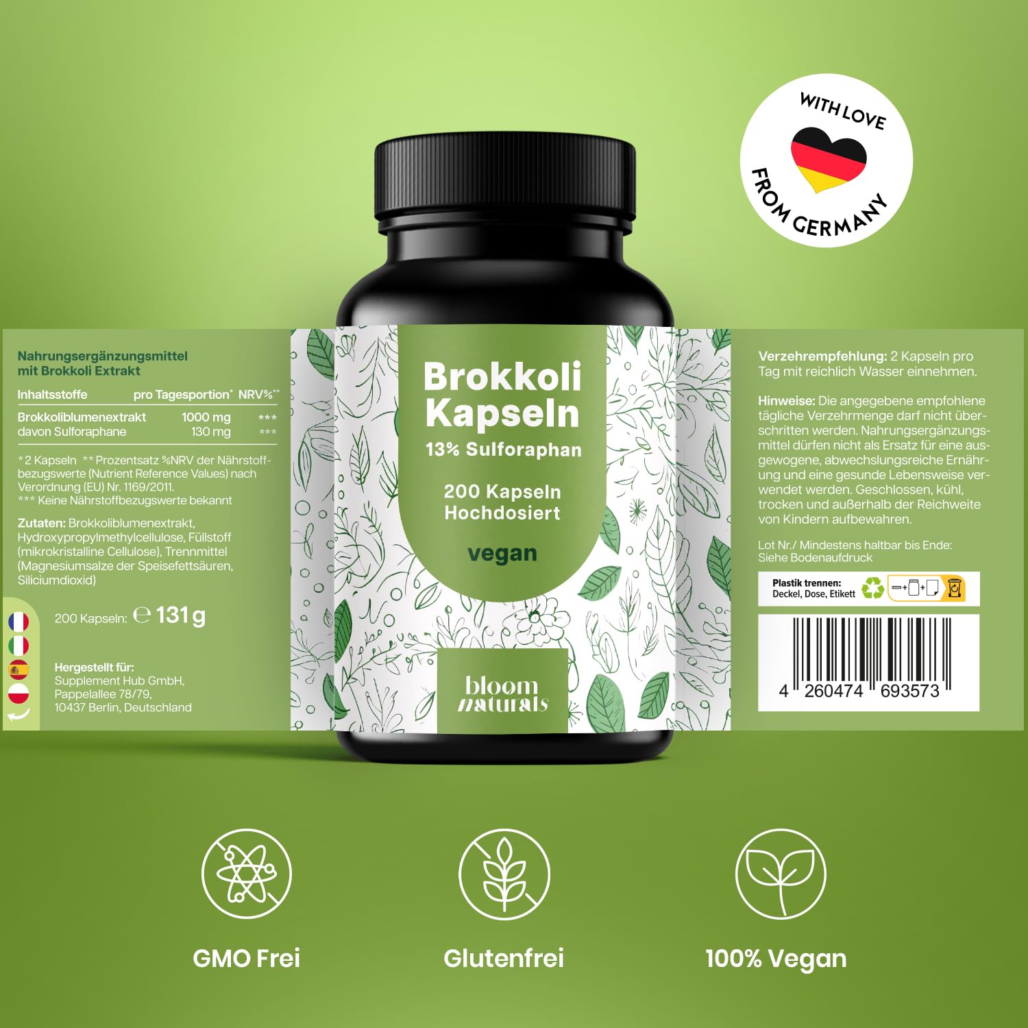 Brokkoli Kapseln 200x - 1000mg Vegan Sulforaphan