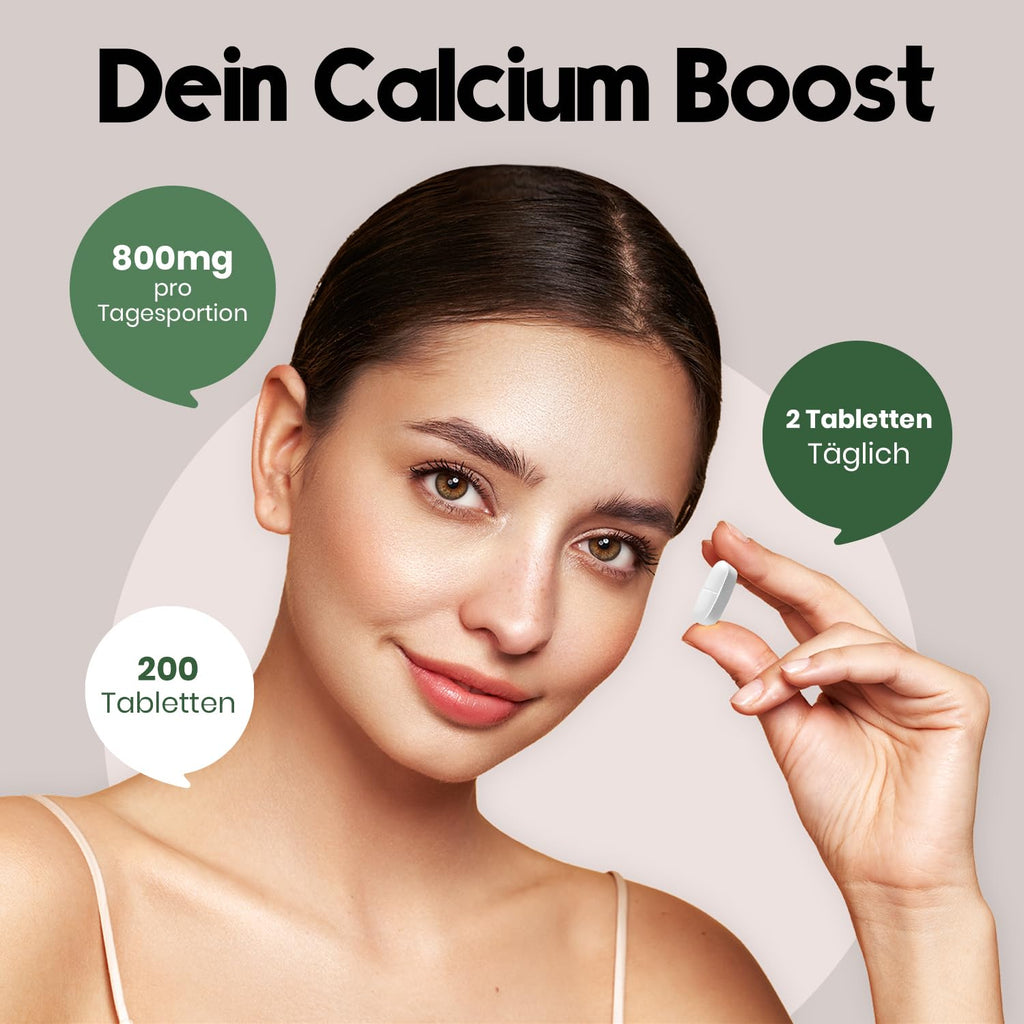 200 Hochdosierte Calcium Tabletten - Vegan, Laborgeprüft