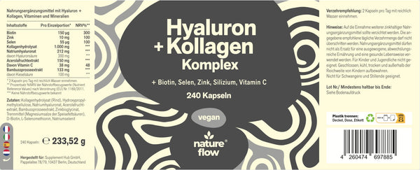 Kollagen Kapseln Hochdosiert - 240 Kapseln - Hyaluron Kollagen Komplex mit Biotin, Selen, Zink, Sili