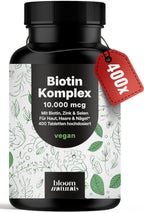 Biotin hochdosiert - 10.000 mcg - 400 Tabletten - Komplex mit Zink & Selen - Vegan & produziert in Deutschland - Verpackung kann variieren