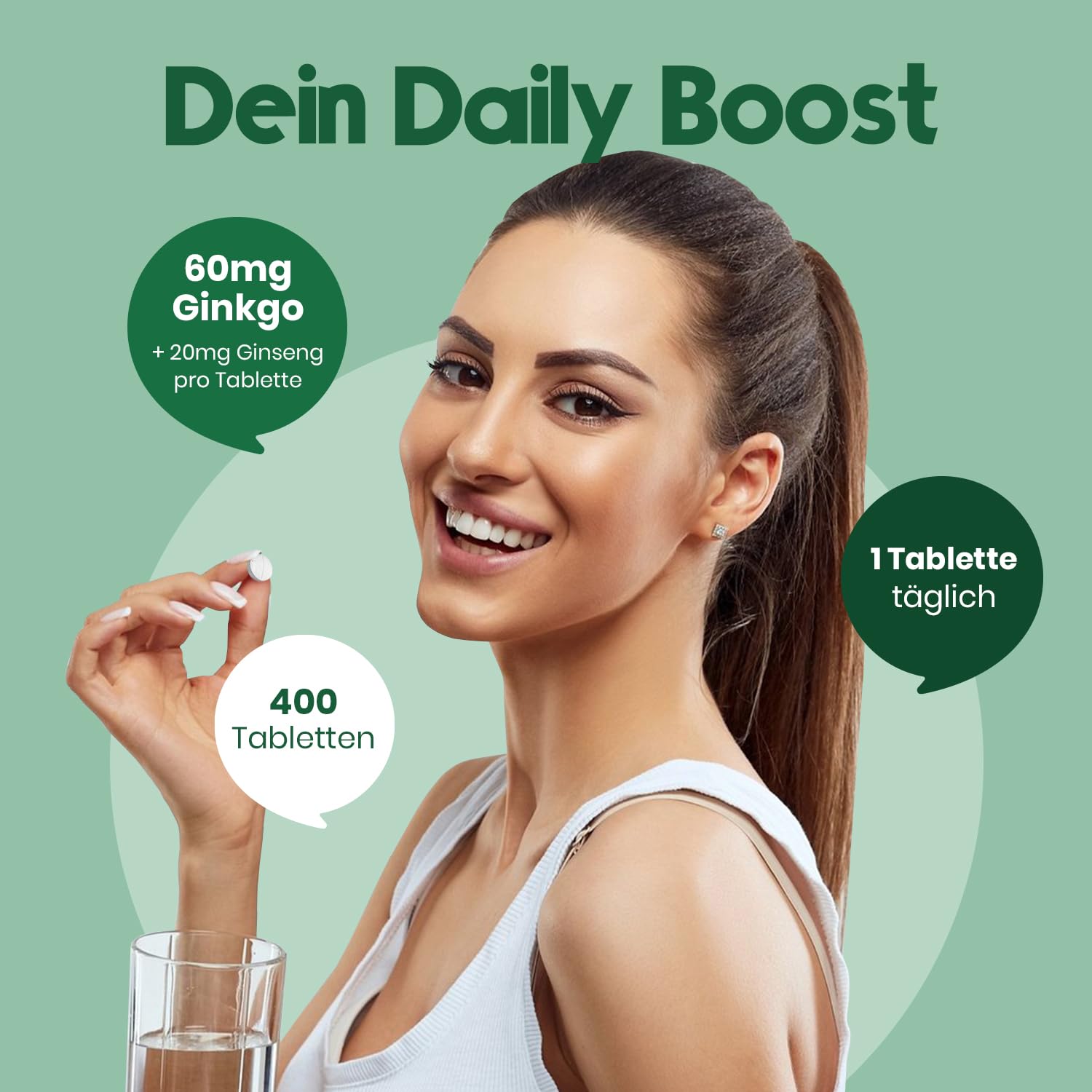 Hochdosierte Ginkgo + Ginseng Tabletten - 400 Stück, Vegan