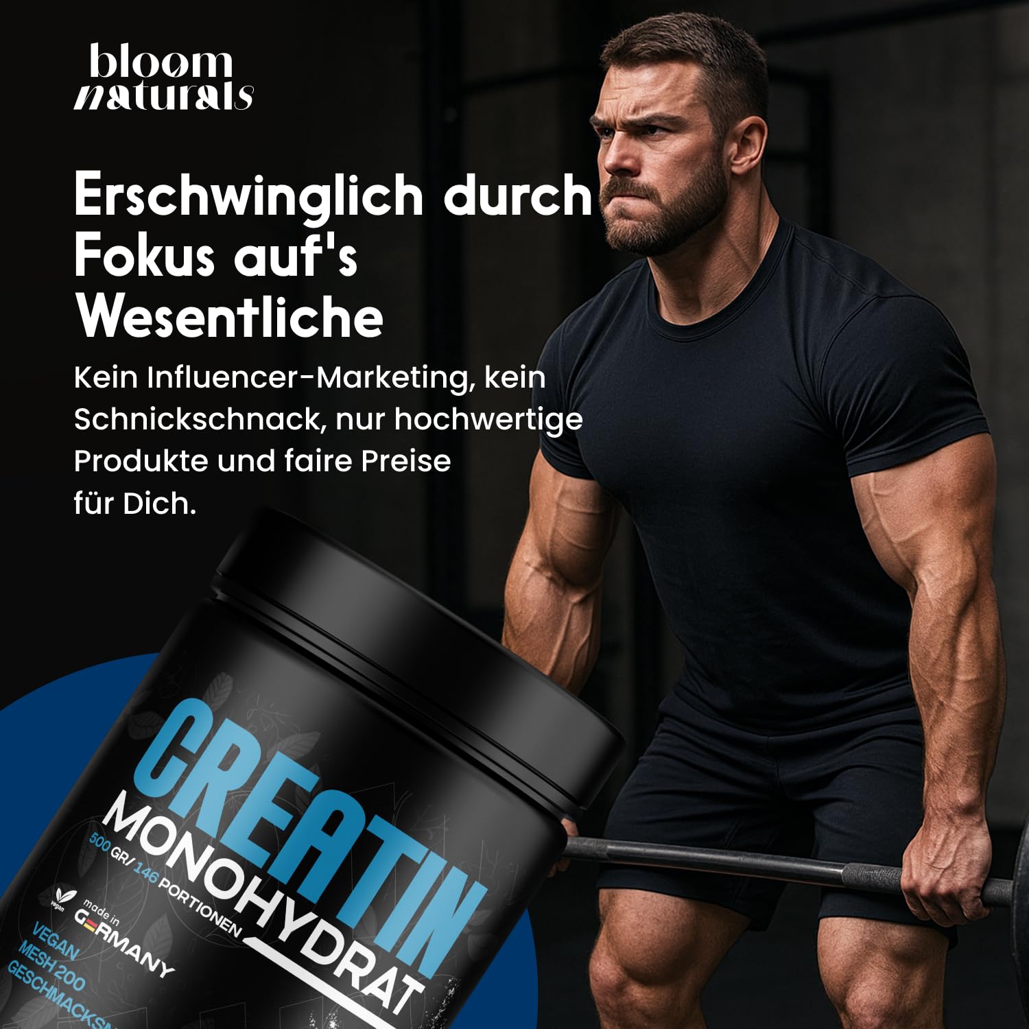 Creatin Monohydrat Pulver 1kg / 1000g - Ultra Reines Kreatin Monohydrat mit Vitamin B6 -Hochdosiert - Extrapure Creatine Monohydrat - Creatin Pulver Monohydrate - Vegan Laborgeprüft