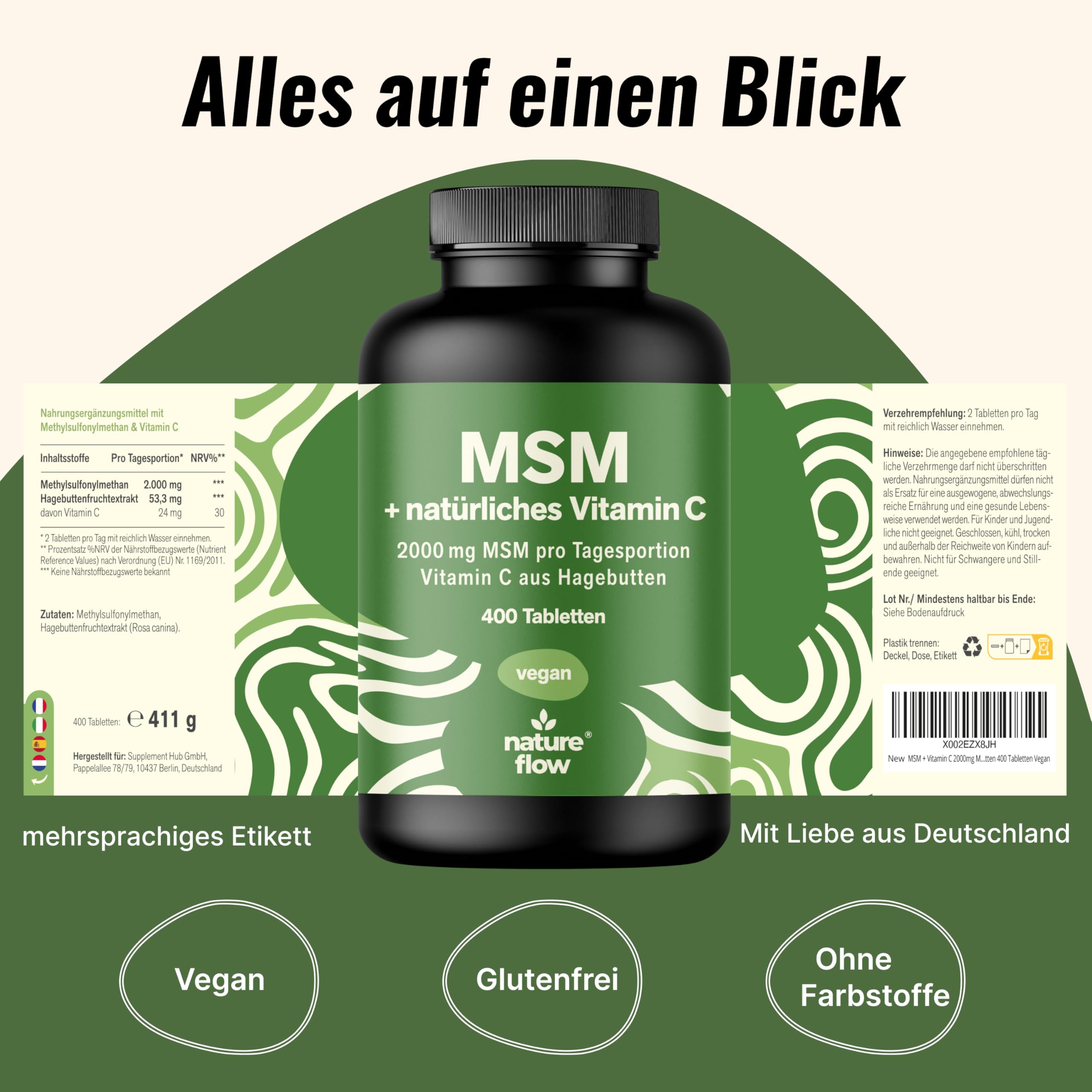 MSM Tabletten Hochdosiert - 400 Stück - 2000 mg MSM + Natürliches Vitamin C - Al Bild 5