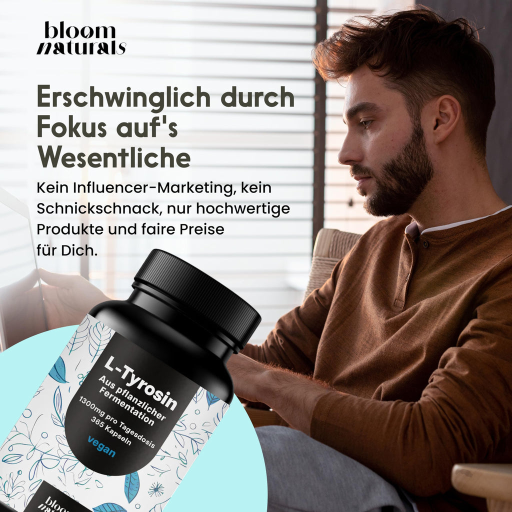 L-Tyrosin hochdosiert - 365 Kapseln - 1300 mg pro Tagesportion - vegan - aus pfl Bild 5