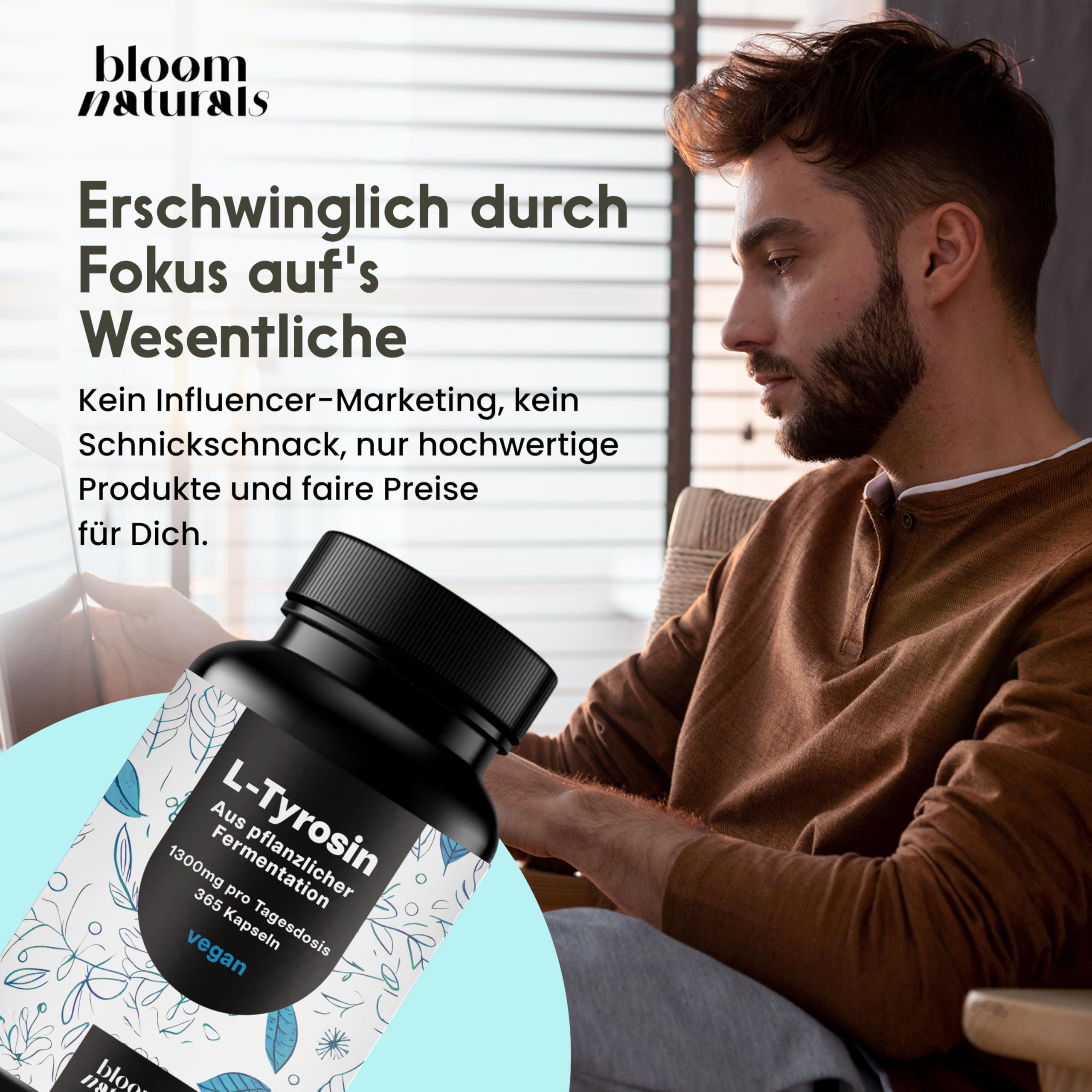 L-Tyrosin hochdosiert - 365 Kapseln - 1300 mg pro Tagesportion - vegan - aus pfl Bild 5