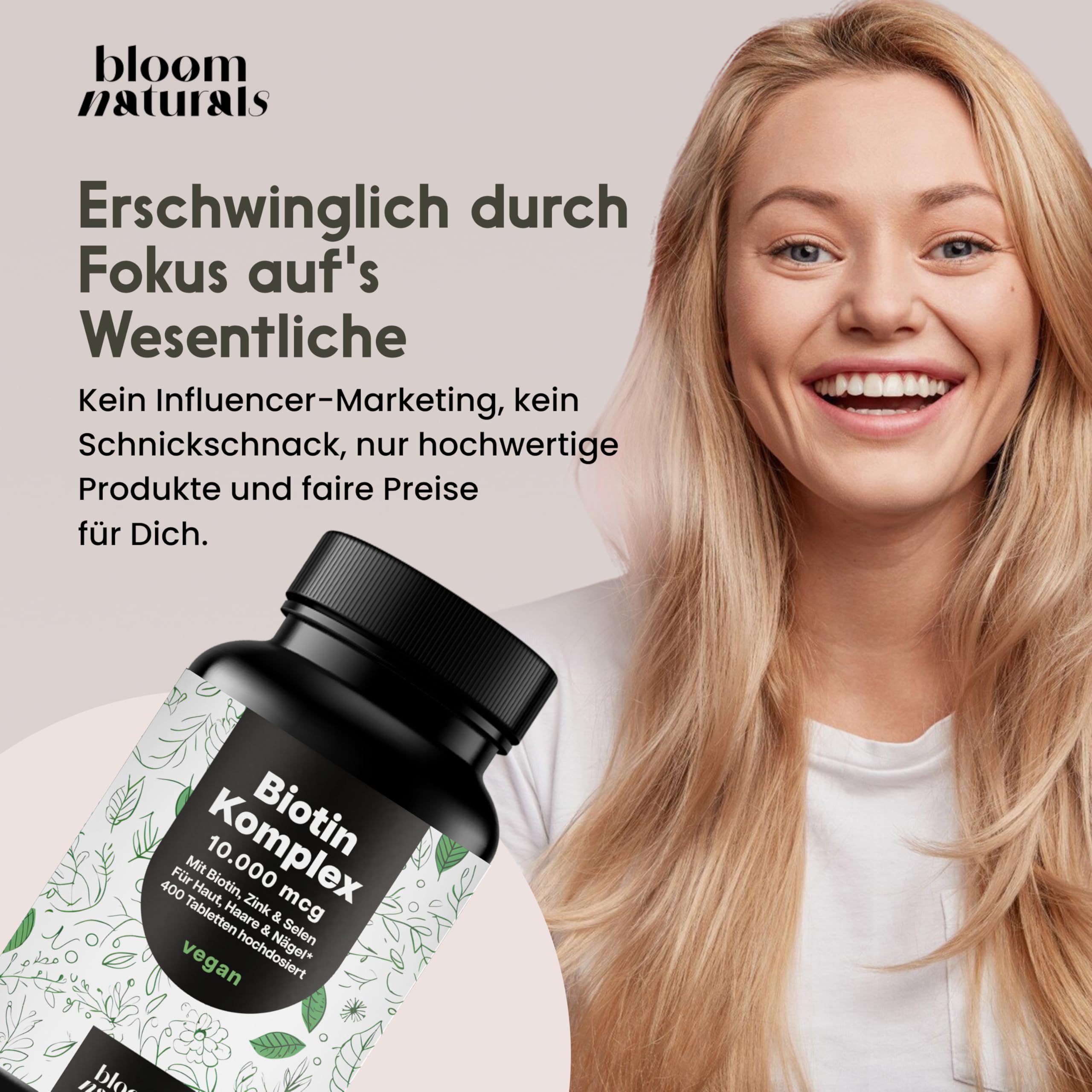 Biotin hochdosiert - 10.000 mcg - 400 Tabletten - Komplex mit Zink & Selen - Vegan & produziert in Deutschland - Verpackung kann variieren