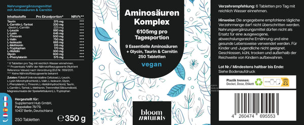 Aminosäuren Komplex Hochdosiert - 250 Tabletten