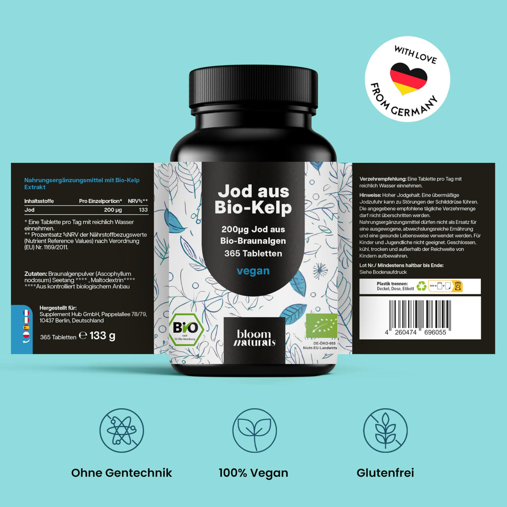 Jod Tabletten aus Bio-Kelp hochdosiert - 365 Tabletten - 200 µg Jodtabletten, ve Bild 6