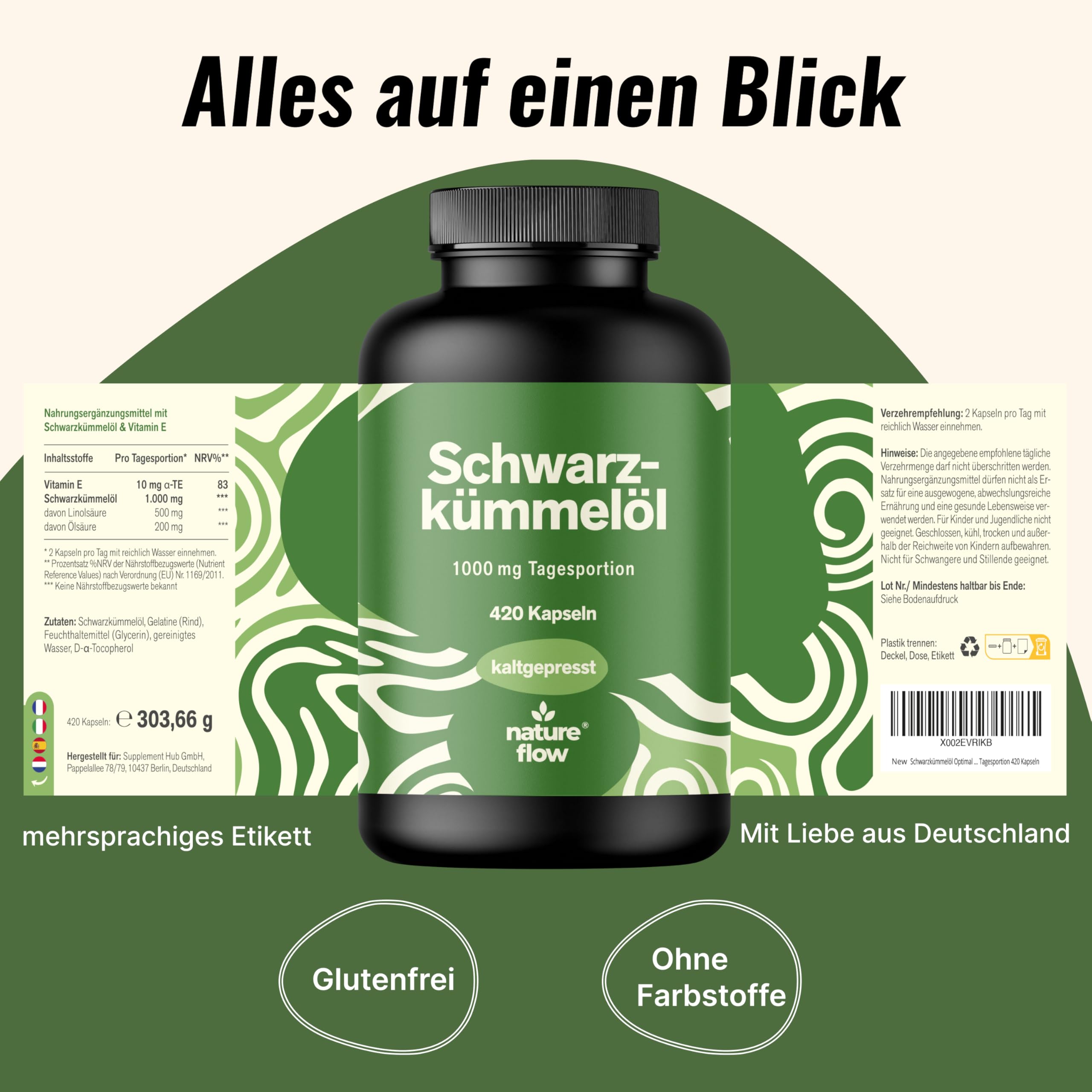 Schwarzkümmelöl Kapseln Hochdosiert – 420 Softgel Kapseln – 1.000 mg Tagesportio Bild 5