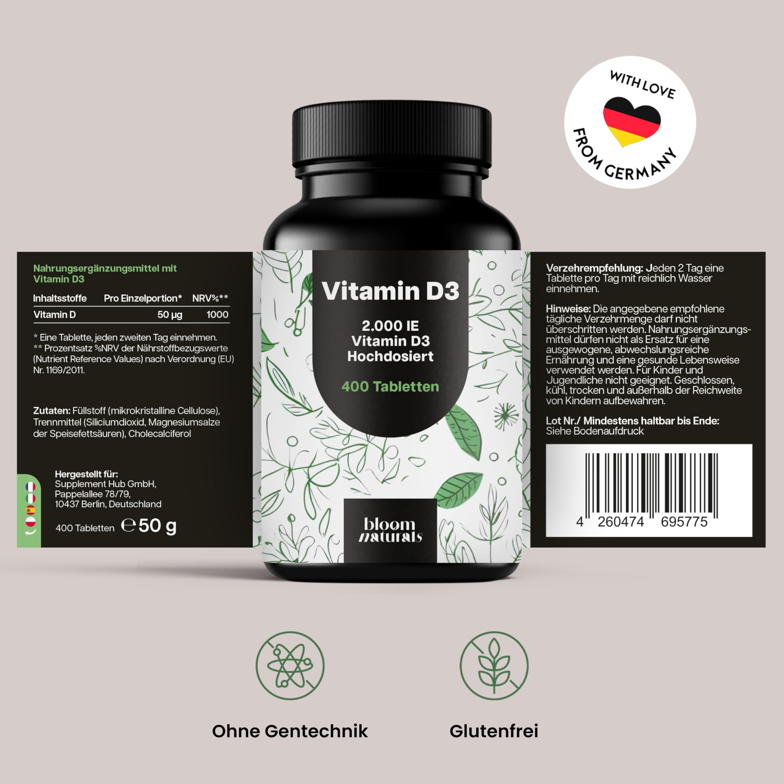 Vitamin D3 2000 IE - 400 Tabletten - Immunsystem & Knochen