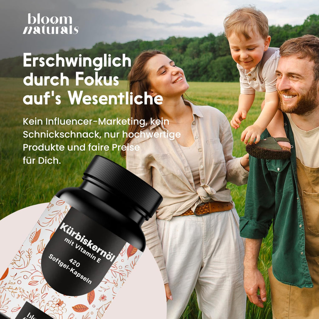 Kürbiskernöl Kapseln Hochdosiert mit Vitamin E - 420 Softgel-Kapseln - 3000 mg K Bild 5