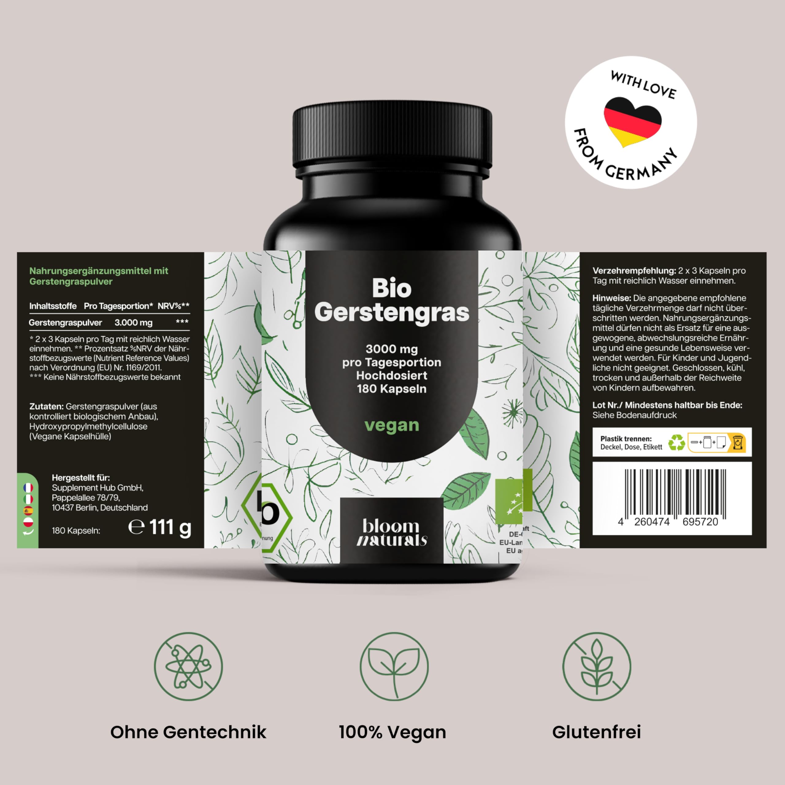 Bio Gerstengras 3000mg - 180 Vegane Kapseln