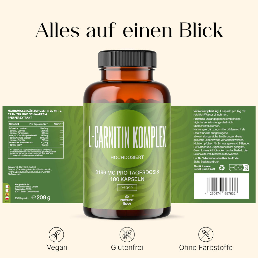 L-Carnitin Triple Komplex 3196mg MG pro Tagesdosis 180 Kapseln Hohe Bioverfügbar Bild 3