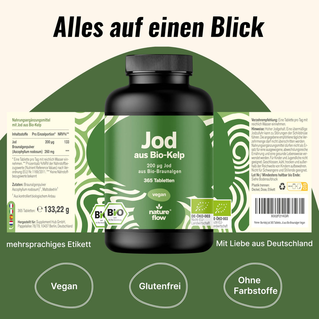 Jod Tabletten aus Bio-Kelp hochdosiert - 365 Tabletten - 200 µg Jodtabletten, ve Bild 5