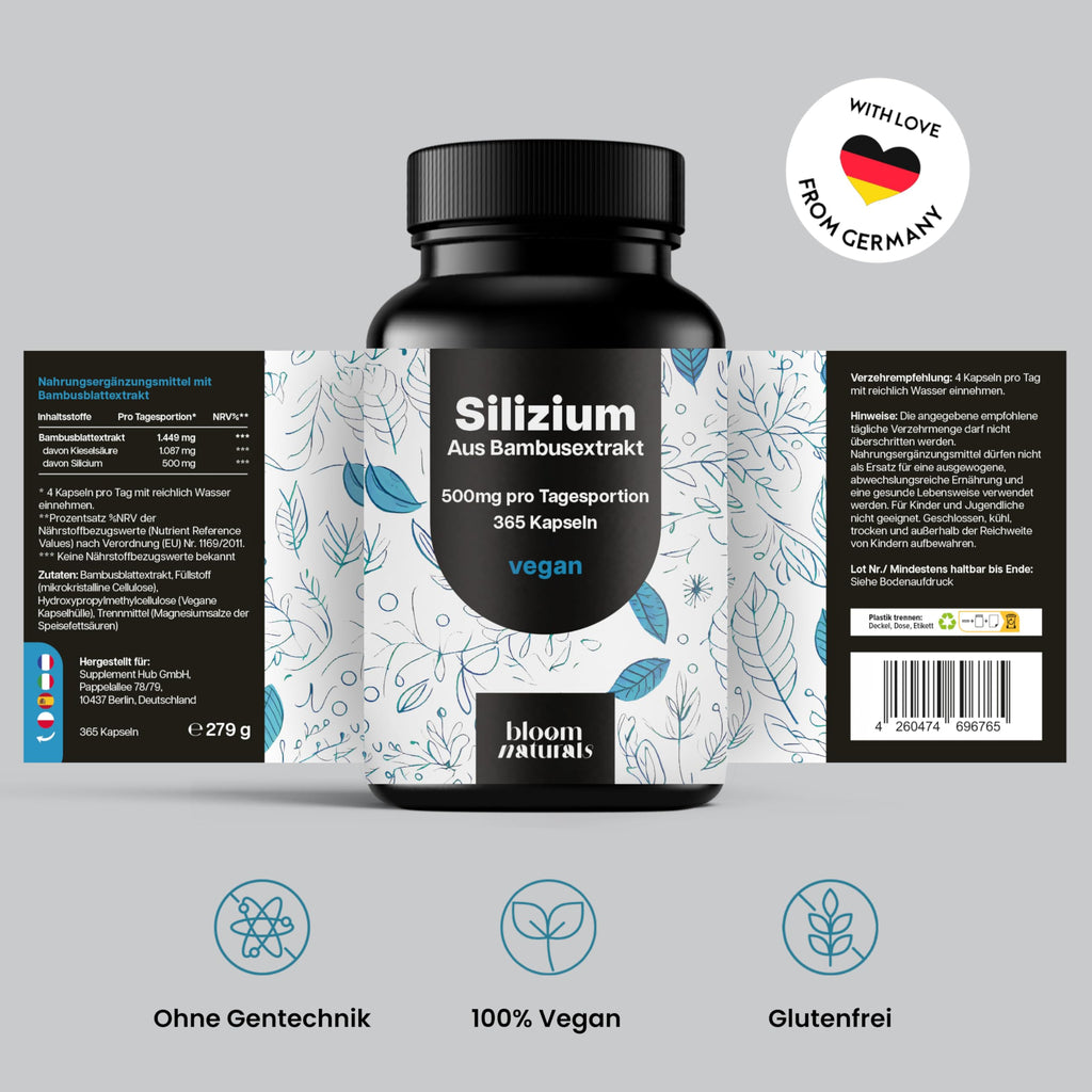 Vegan Silizium Kapseln 365 Stück aus Bambusextrakt 500mg