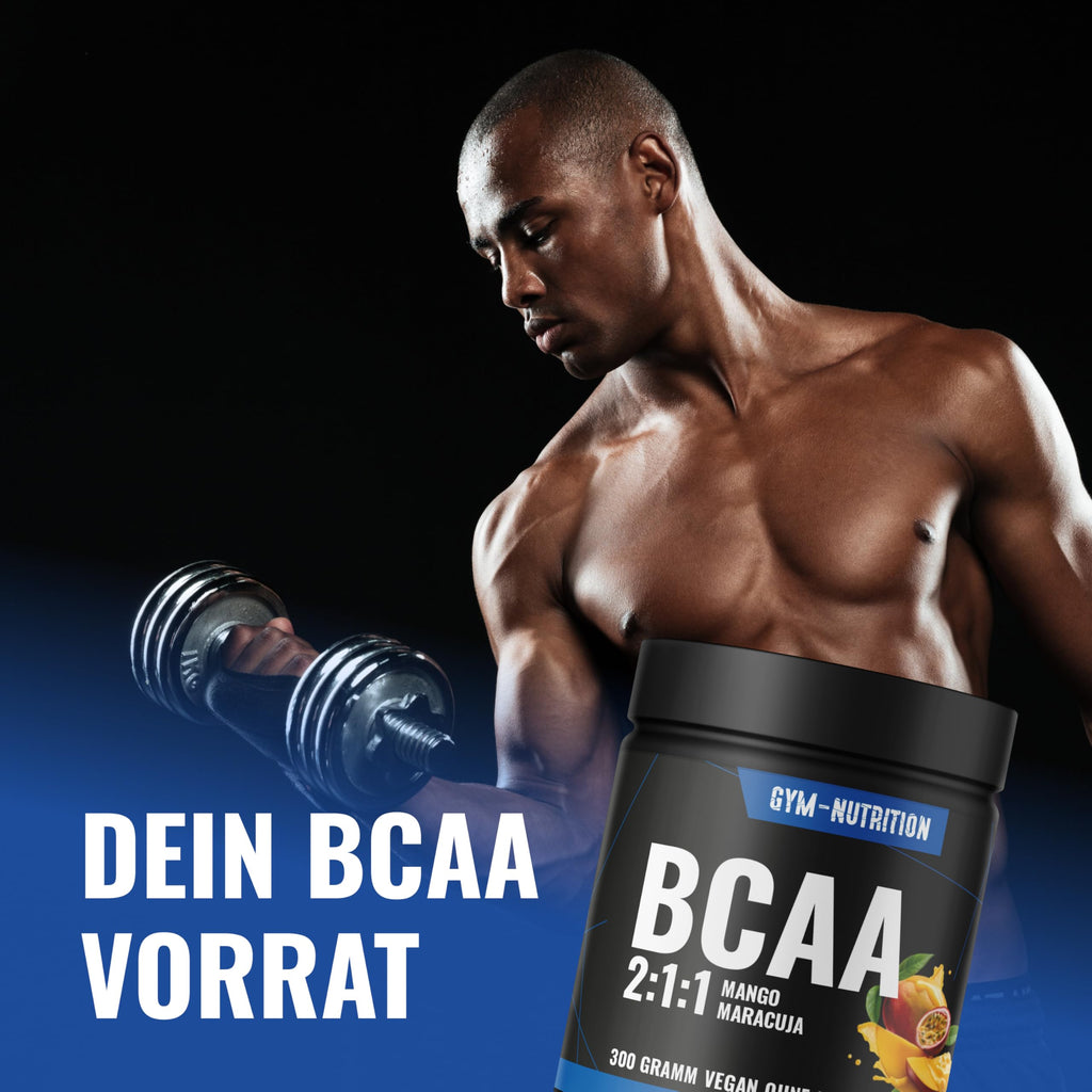 BCAA Pulver Mango-Maracuja hochdosiert - 2:1:1 mit 13.000mg pro Portion - Essentielle Aminosäuren Leucin, Isoleucin, Valin - Leckerer Geschmack - Vegan & in Deutschland produziert