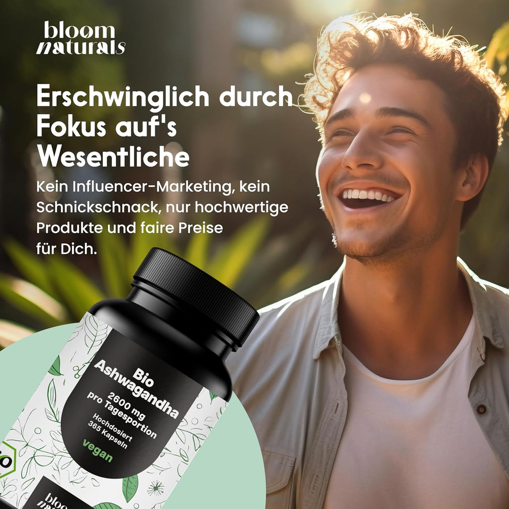 Bio Ashwagandha Kapseln 365 - Hochdosiert & Vegan