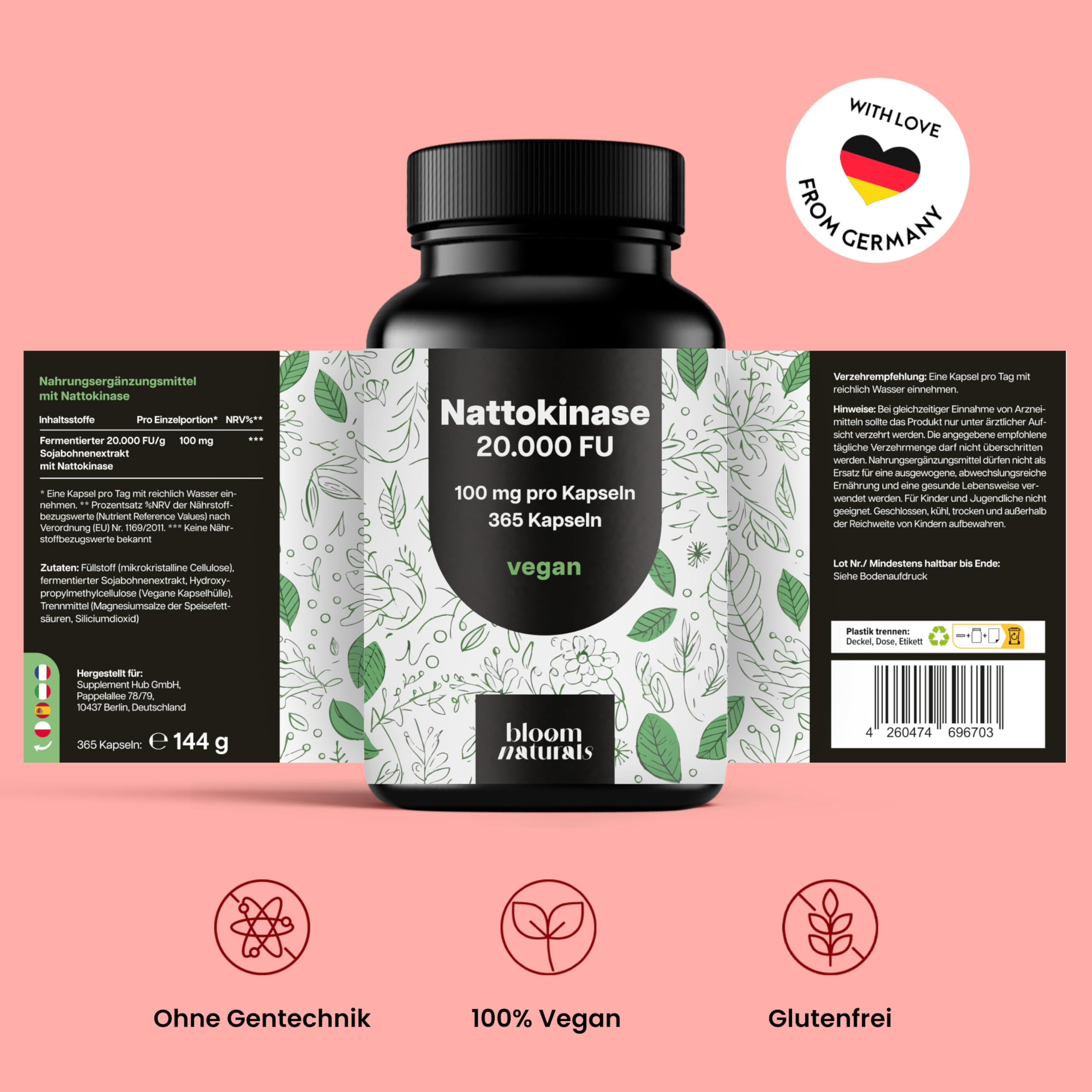 Nattokinase 100mg 365 Vegan Capsules - 20,000 FU