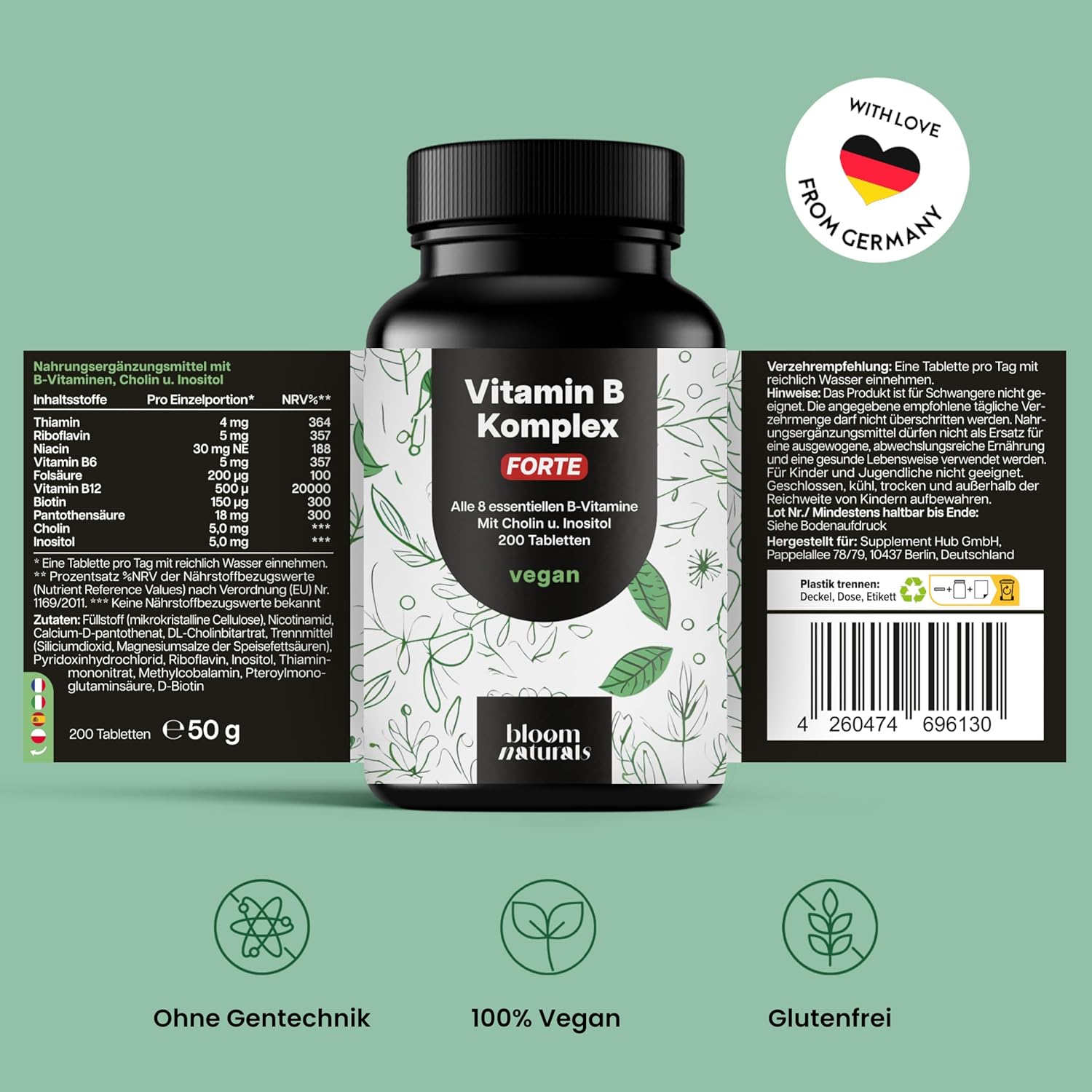 Q10 Komplex 200mg + B1, B2, B3, B12 - 120 Vegan Capsules