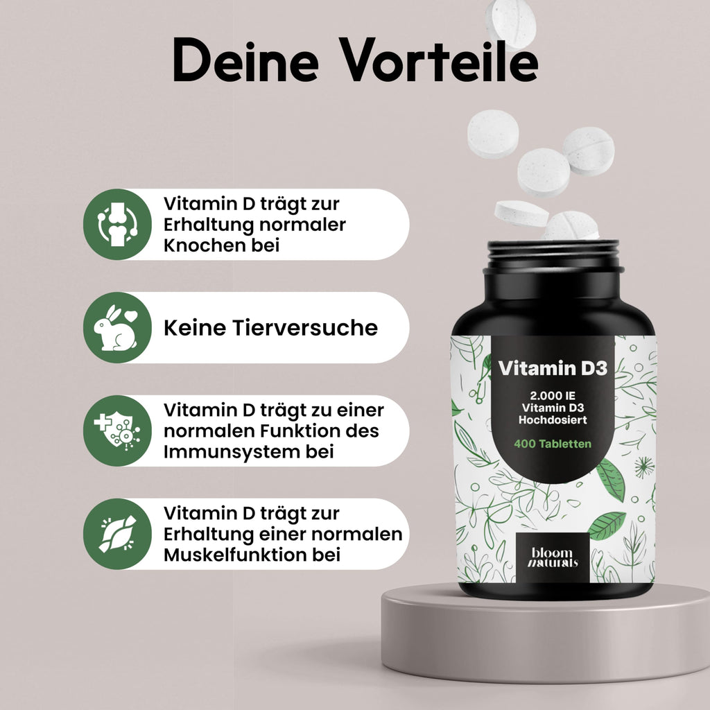 Vitamin D3 2000 IE - 400 Tabletten - Immunsystem & Knochen