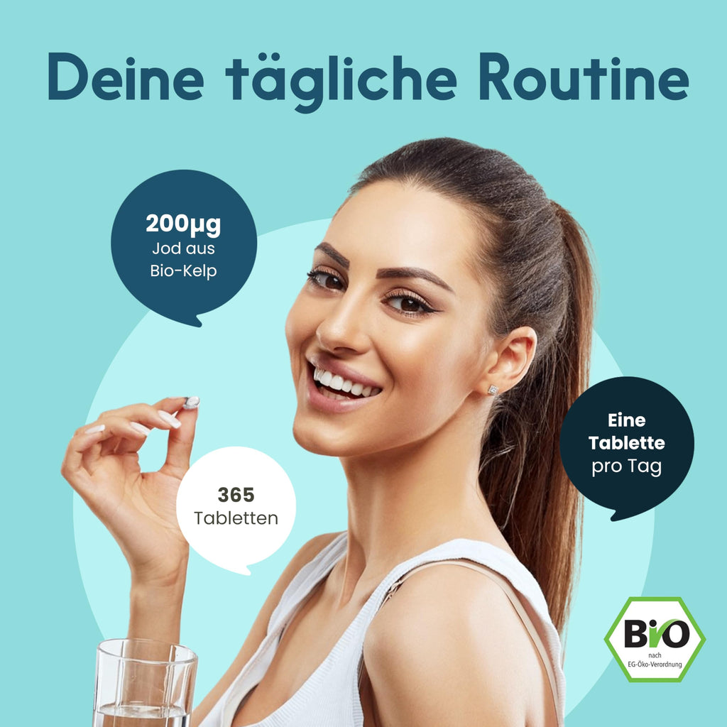 Jod Tabletten aus Bio-Kelp hochdosiert - 365 Tabletten - 200 µg Jodtabletten, ve Bild 3