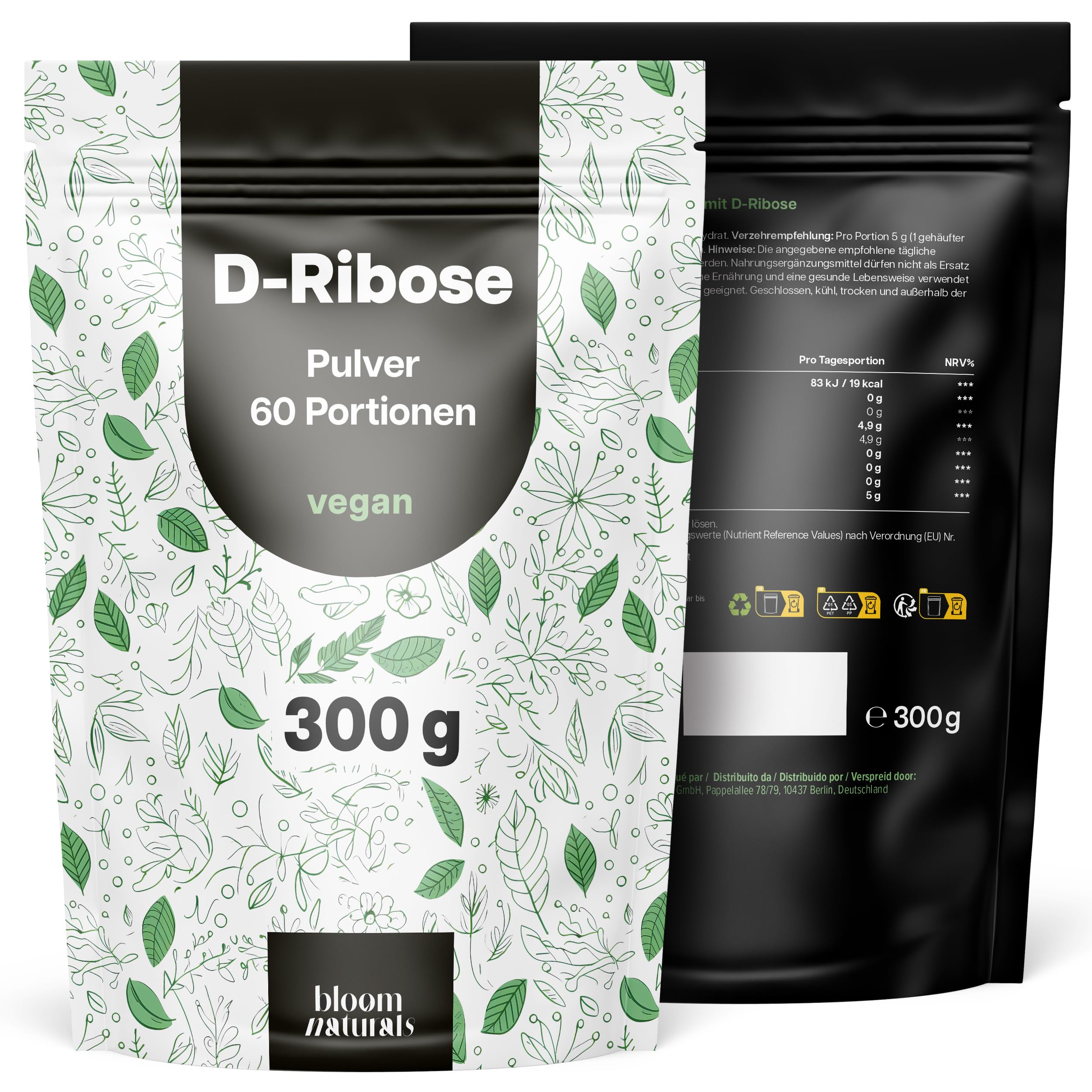 D-Ribose Pulver 300g – 60 Portionen, Vegan, Laborgeprüft
